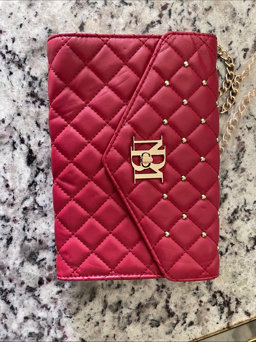Red Quilted Crossbody Bag with Gold Hardware